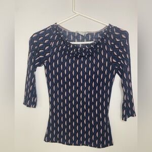 Boden Cowl Neck Navy and Pink Patterned Top